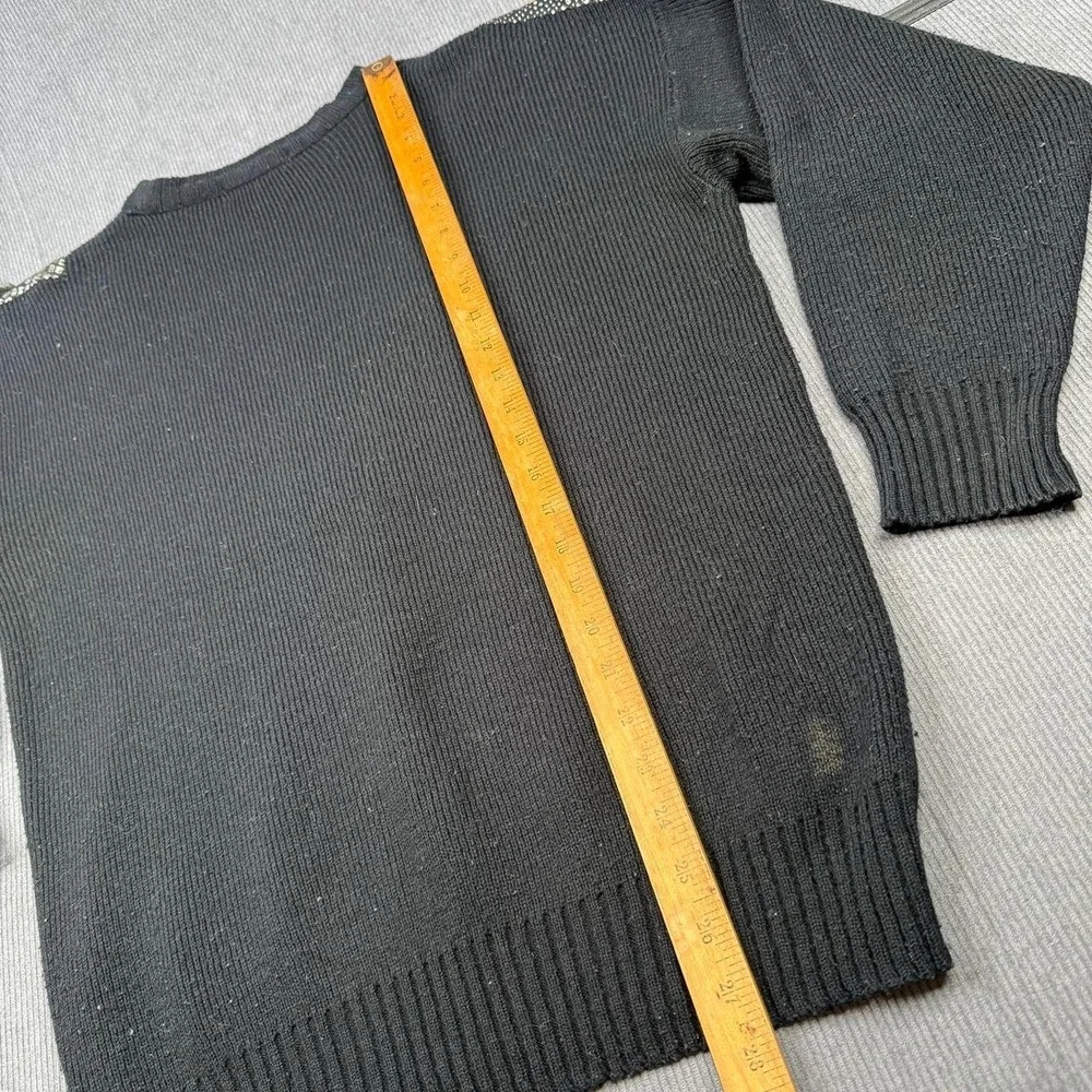 Vintage 80s BB Knit USA Sweater Size S Black Studded Leather Patchwork Oversized